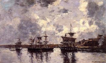 尤金 佈丹 Camaret, Three Masters Anchored in the Harbor 尤金 佈丹 Camaret, Three Masters Anchored in the Harbor